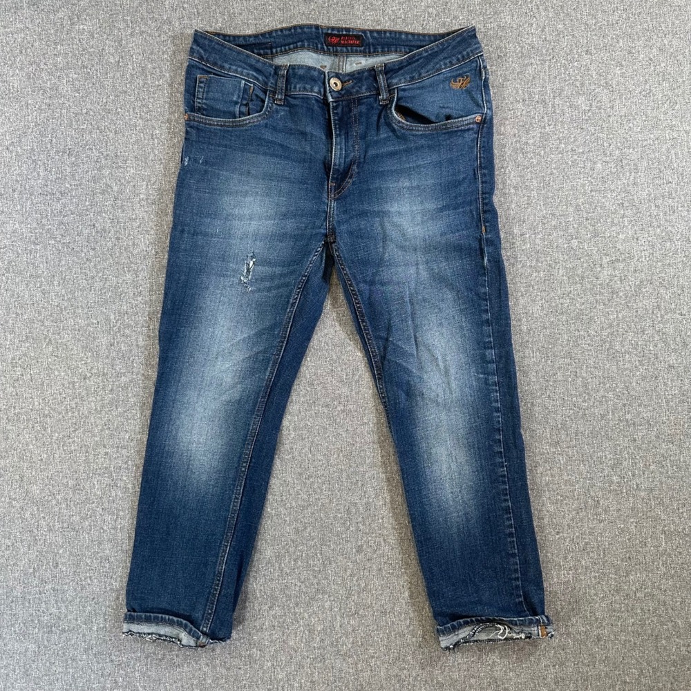 Flying Machine Jeans Mens 36 Skinny Jackson Blue Distressed Stretch Denim